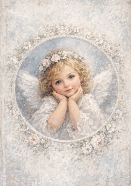 Rice Paper For Decoupage Little Angel In A Wreath Full Cat. No. 8457