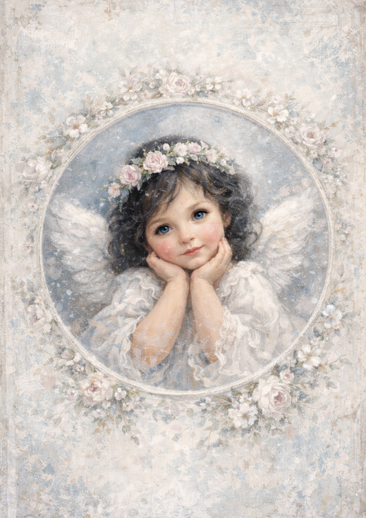 Rice Paper For Decoupage Little Angel In A Wreath Full Cat. No. 8458