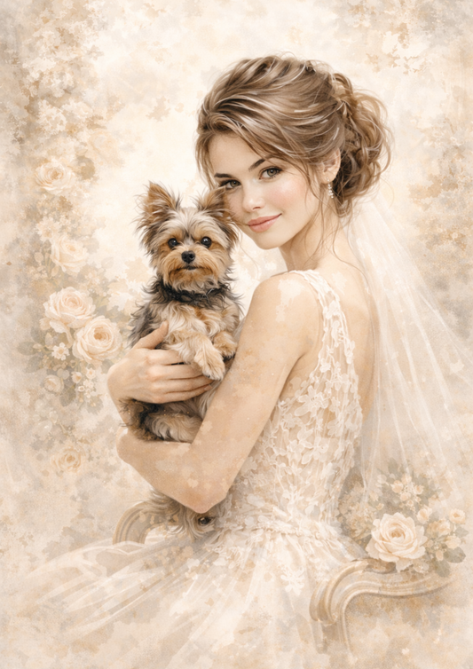 Rice Paper For Decoupage Bride With Dog Full Cat. No. 8461