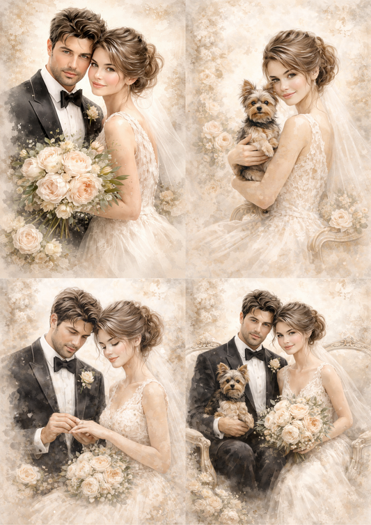 Rice Paper For Decoupage Young Married Couple Collage Cat. No. 8467