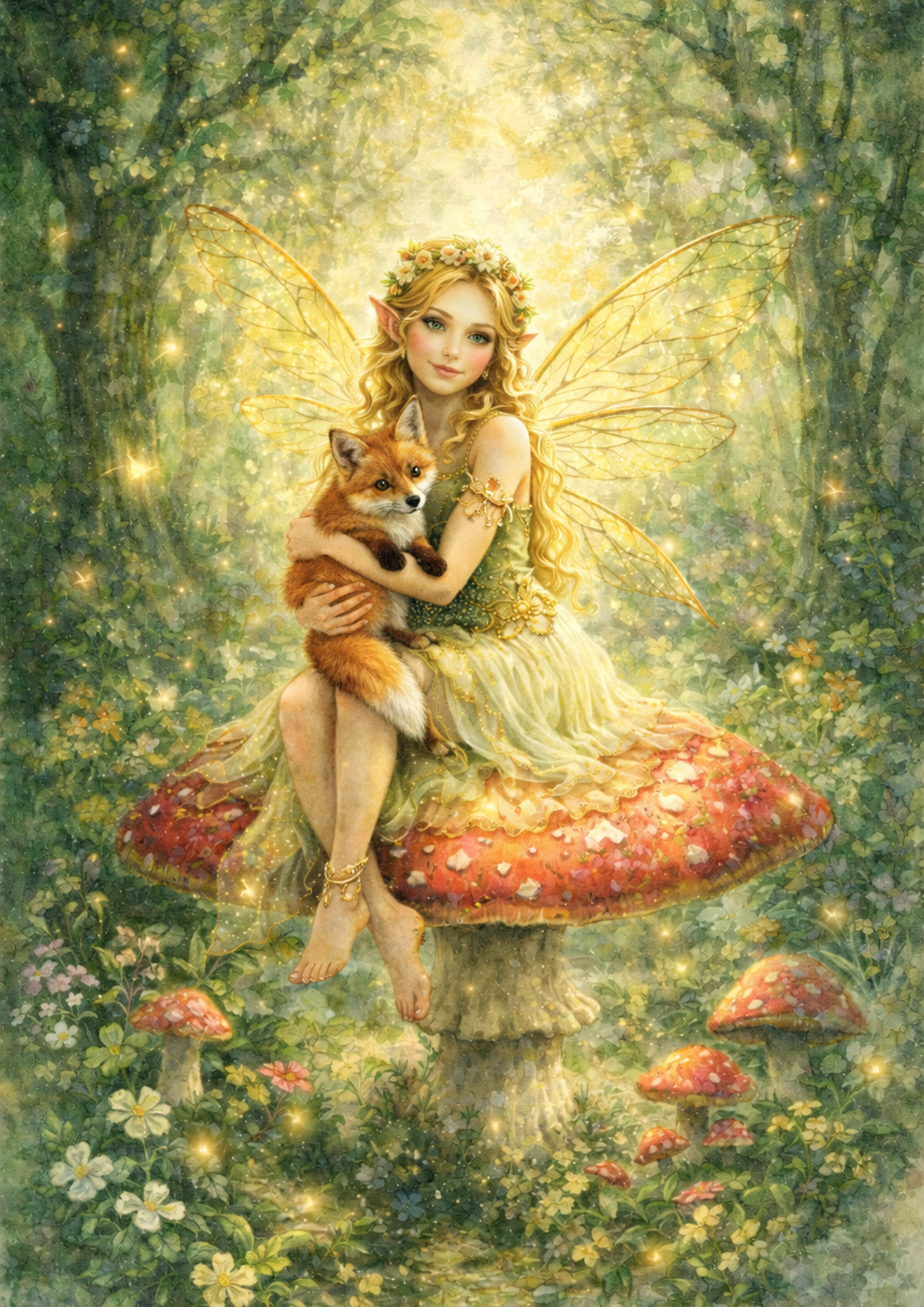 Rice Paper For Decoupage Forest Fairy on a Mushroom Full Cat. No. 8484