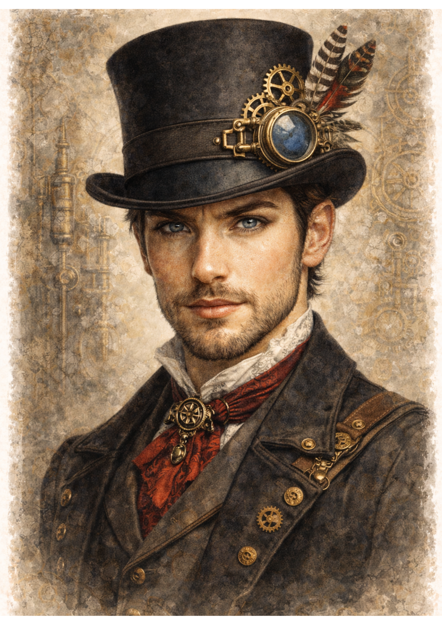 Rice Paper For Decoupage Man in a Hat Steampunk Style Full Cat. No. 8495