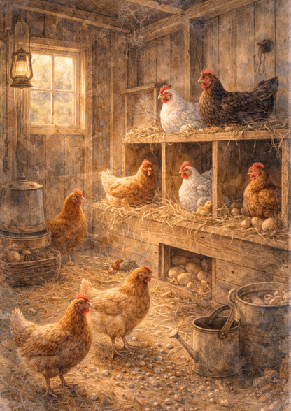 Rice Paper For Decoupage Chickens In A Henhouse Full Cat. No. 8503