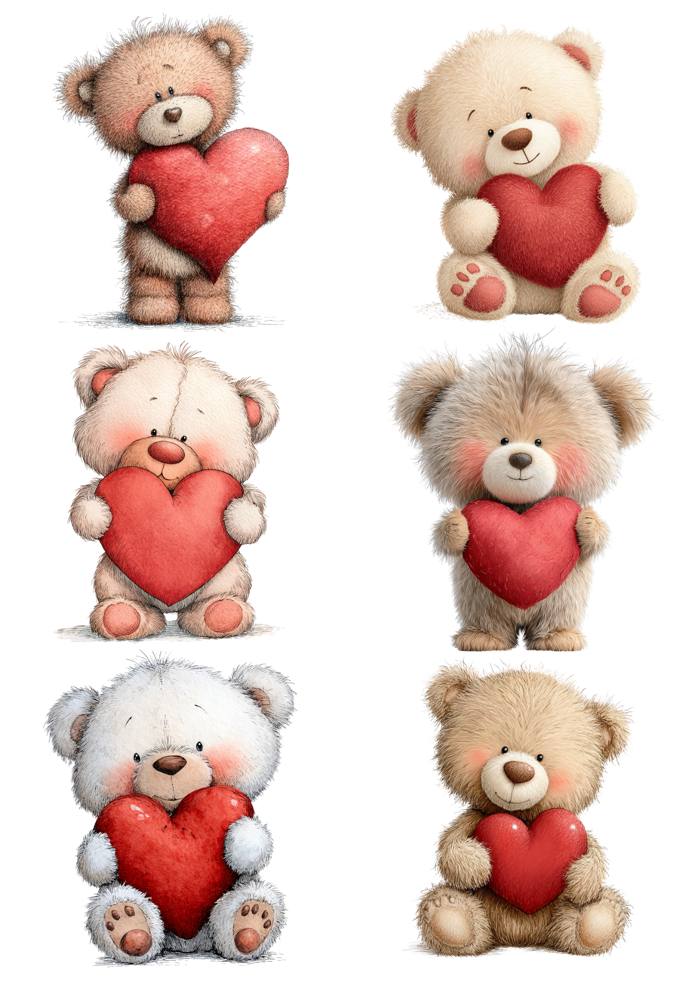 Rice Paper For Decoupage Teddy Bear Holding a Heart Collage Cat. No. 8508