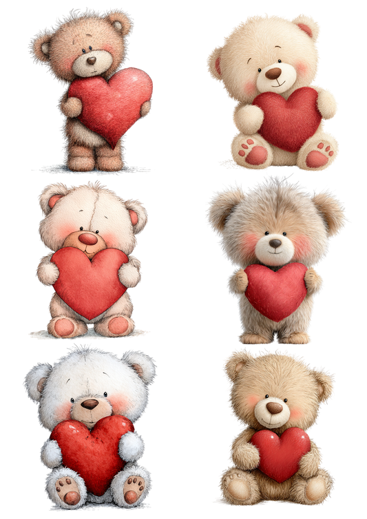 Rice Paper For Decoupage Teddy Bear Holding a Heart Collage Cat. No. 8508