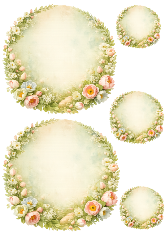 Rice Paper for Decoupage Spring Flower Wreath Collage Cat. No. 8511