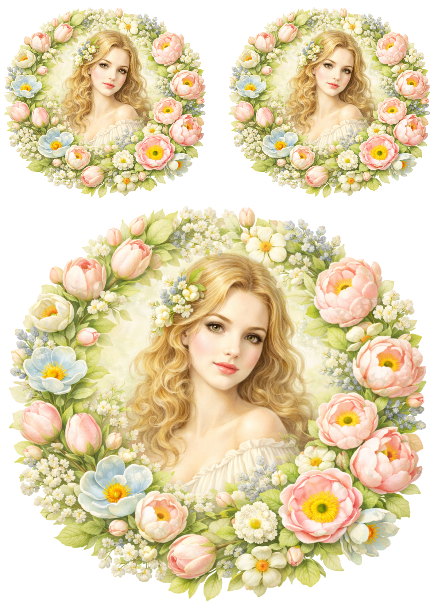 Rice Paper For Decoupage Beautiful Woman In Flowers Collage Cat. No. 8519