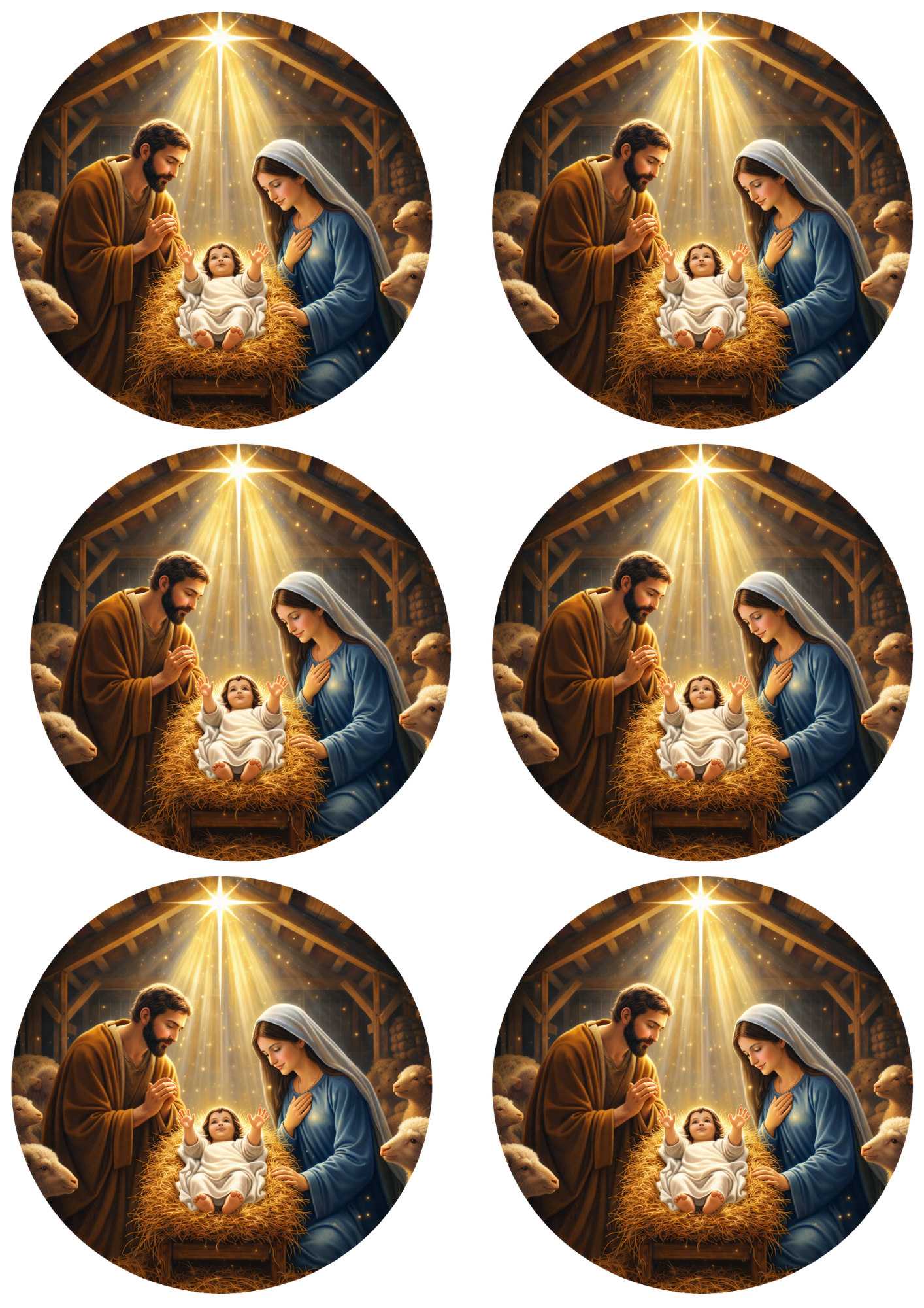 Rice Paper For Decoupage Jesus in the Manger in Circles Cat. No. 8522