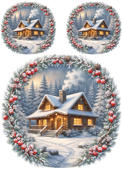 Rice Paper For Decoupage Winter Cottage Collage Cat. No. 8525