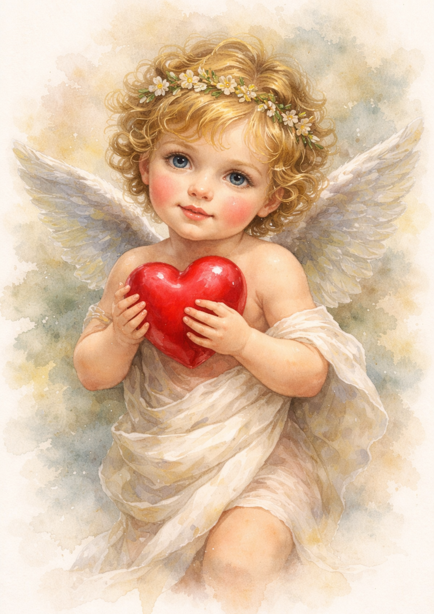 Rice Paper For Decoupage Angel Holding a Heart Full of Cat. No. 8529