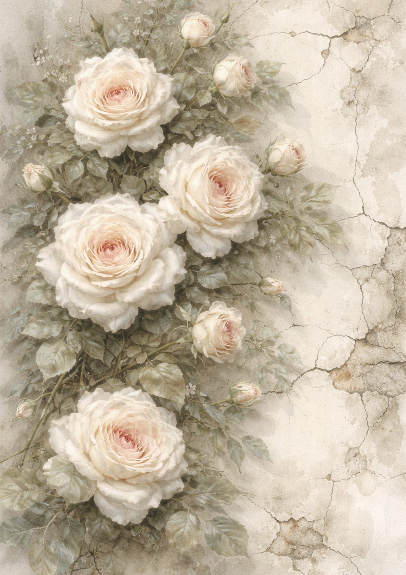 Rice Paper For Decoupage White Roses Journaling Background Full Cat. No. 8530