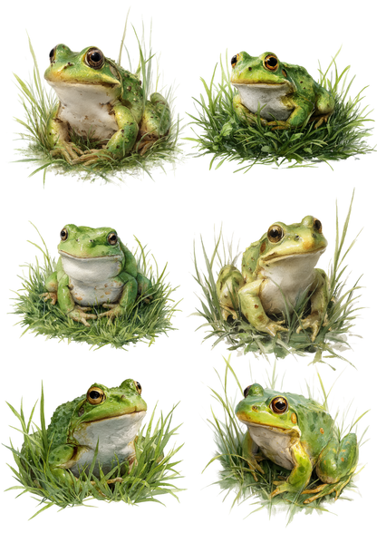 Rice Paper For Decoupage Green Frog Collage Cat. No. 8533