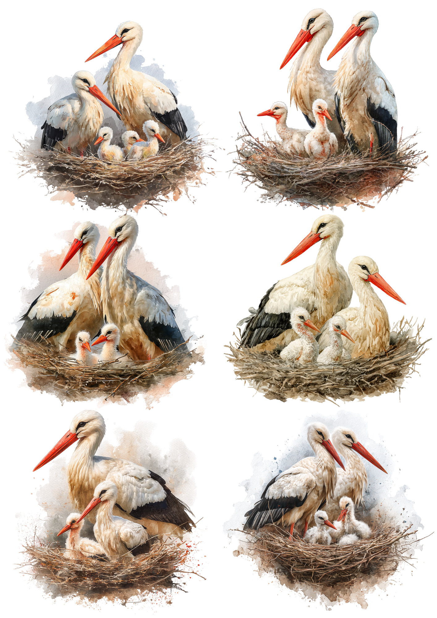 Rice Paper For Decoupage Storks in the Nest Collage Cat. No. 8534