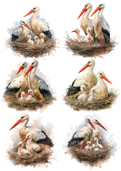 Rice Paper For Decoupage Storks in the Nest Collage Cat. No. 8534