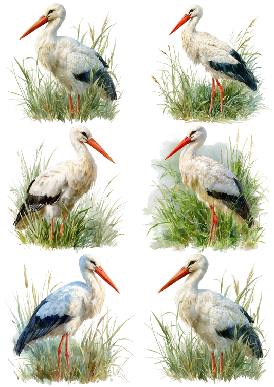 Rice Paper For Decoupage Storks Collage Cat. No. 8535