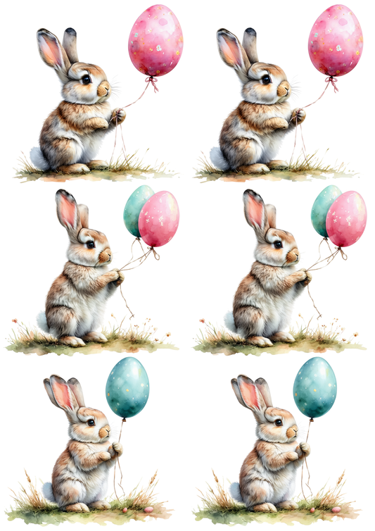 Rice Paper For Decoupage Easter Bunny With Balloon Collage Cat. No. 8543