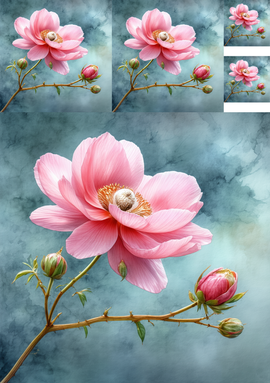 Rice Paper For Decoupage Anemones Collage Cat. No. 8547