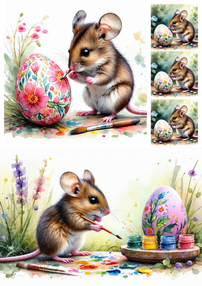 Rice Paper for Decoupage Mouse with Easter Egg Collage Cat. No. 8550