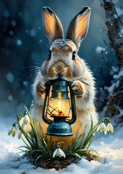 Rice Paper for Decoupage Bunny with Lantern and Crocus Full Cat. No. 8554