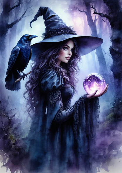 Rice Paper For Decoupage Witch With Raven Full Cat. No. 8556