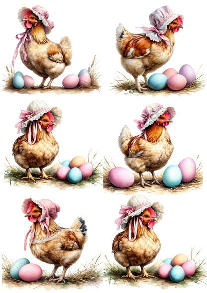 Rice Paper For Decoupage Chicken and Easter Eggs Collage Cat. No. 8573