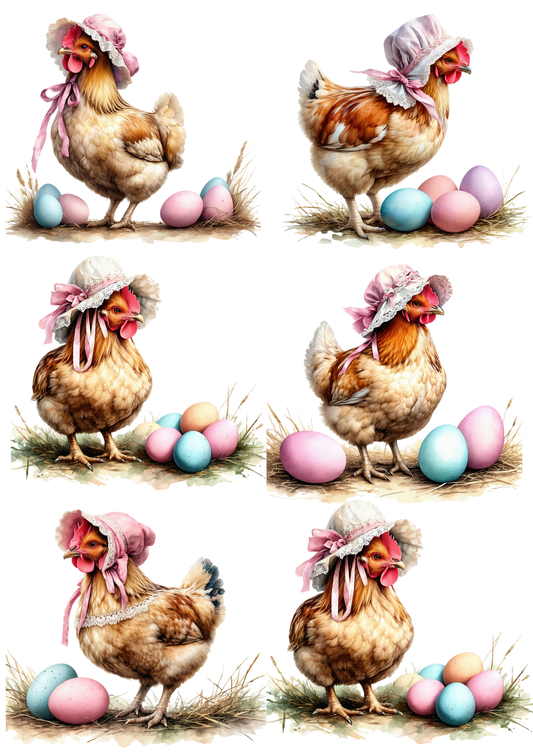 Rice Paper For Decoupage Chicken and Easter Eggs Collage Cat. No. 8573