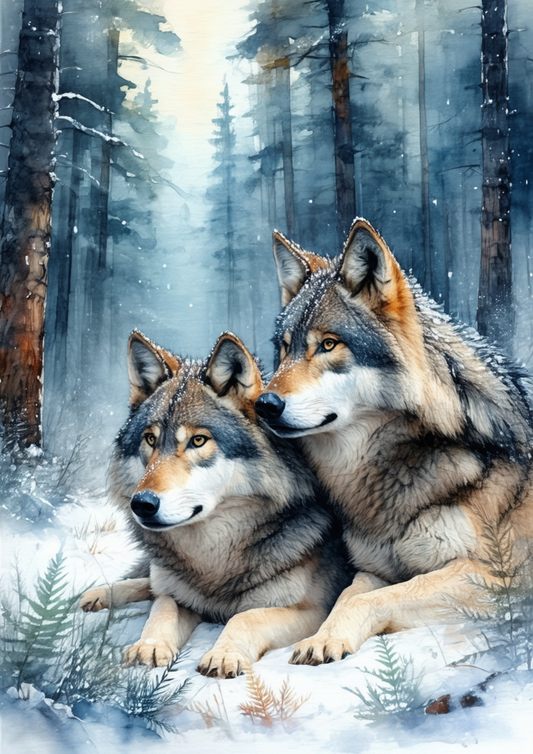 Rice Paper For Decoupage A Pair of Wolves in the Snow Full Cat. No. 8587