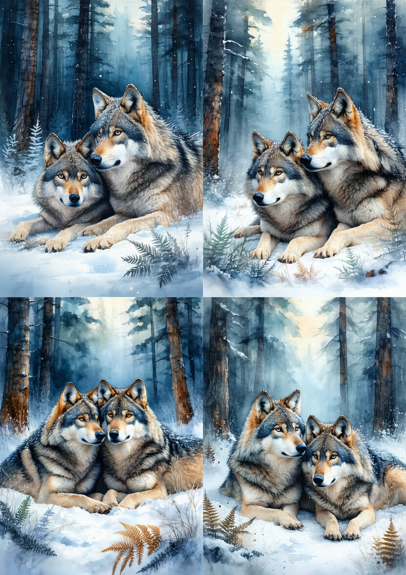Rice Paper For Decoupage A Pair of Wolves in the Snow Collage Cat. No. 8588