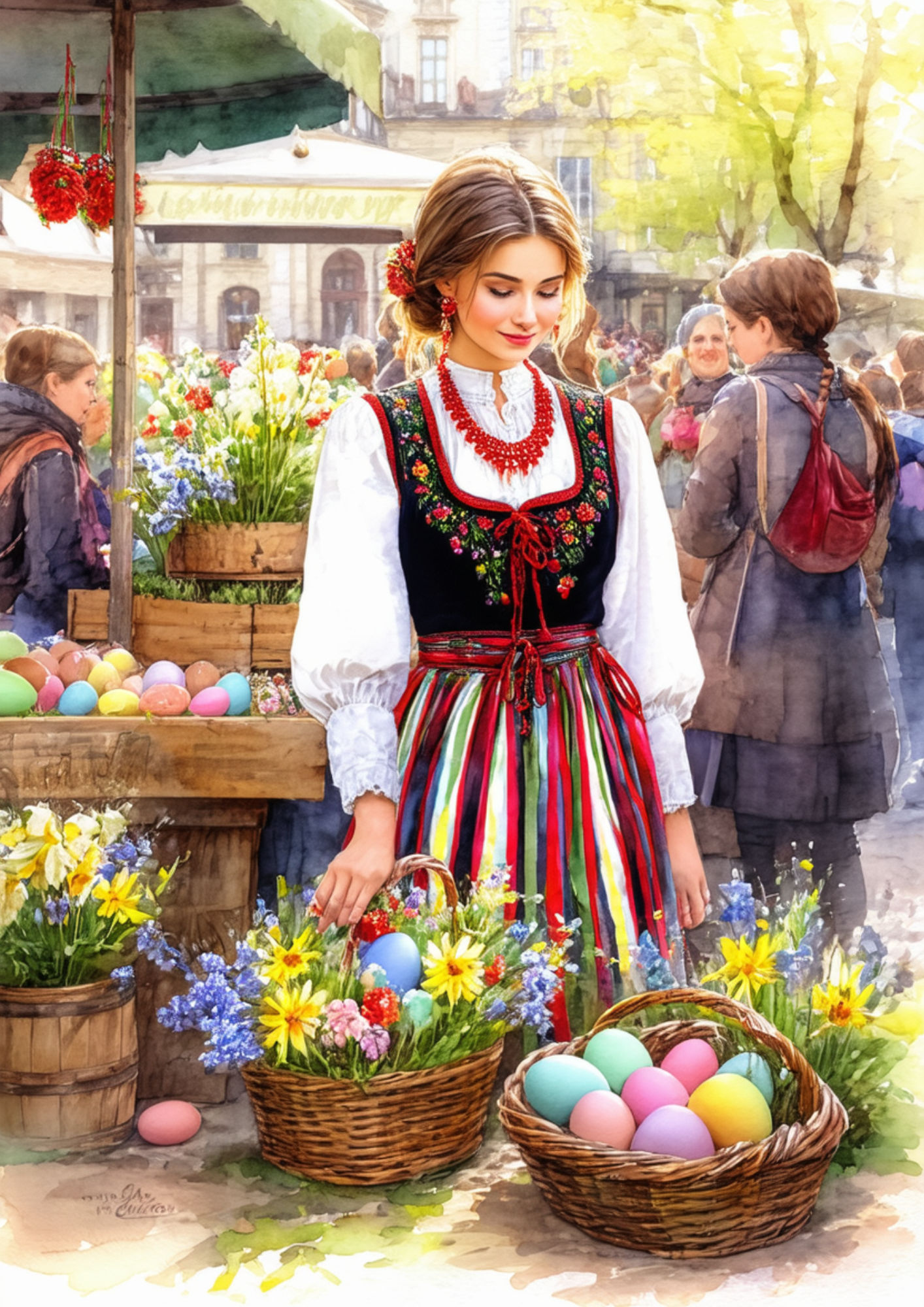 Rice Paper For Decoupage Woman In Traditional Costume From Krakow Full Cat. No. 8589