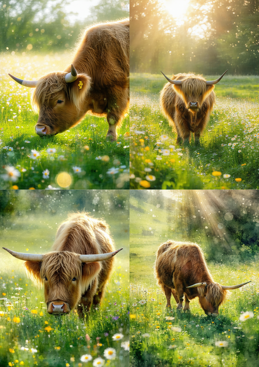 Rice Paper For Decoupage Highland Cow Collage Cat. No. 8608