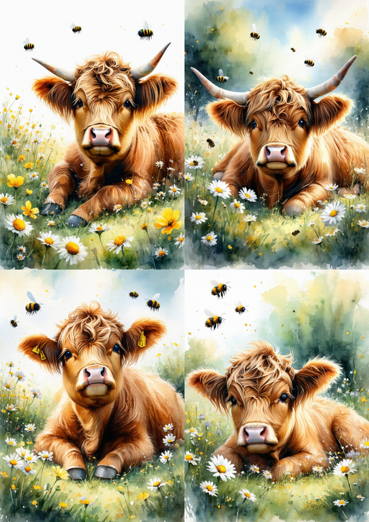 Rice Paper For Decoupage Highland Cow Collage Cat. No. 8612