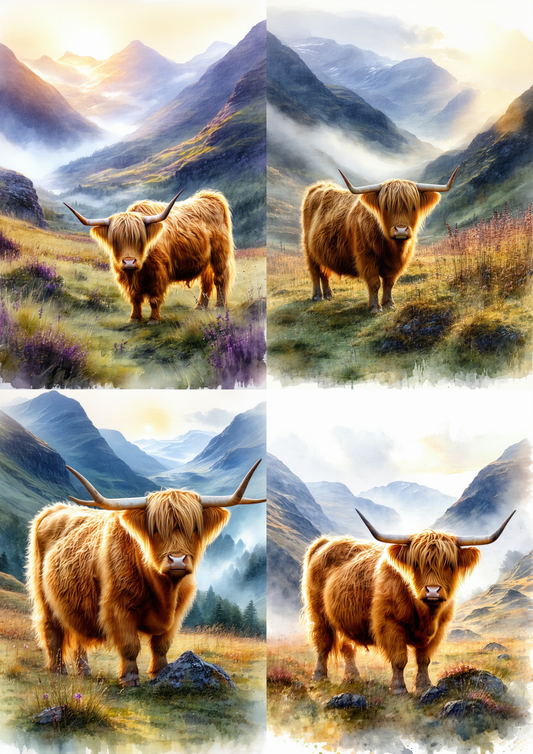 Rice Paper For Decoupage Highland Cow Collage Cat. No. 8614