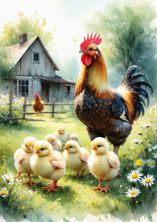 Rice Paper For Decoupage Rooster And Chickens Full Cat. No. 8616