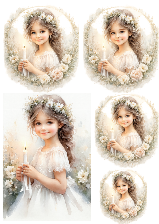 Rice Paper For Decoupage Girl With Candle Collage Cat. No. 8620