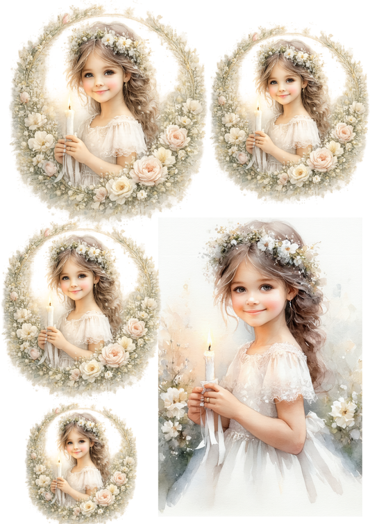 Rice Paper For Decoupage Girl With Candle Collage Cat. No. 8621