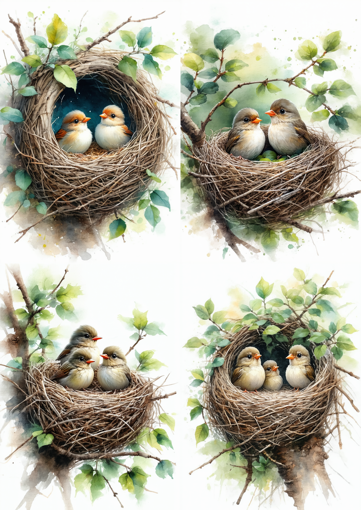 Rice Paper For Decoupage Birds in a Nest Collage Cat. No. 8624