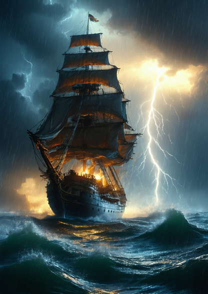 Rice Paper For Decoupage Sailing Ship During a Storm Full Cat. No. 8630