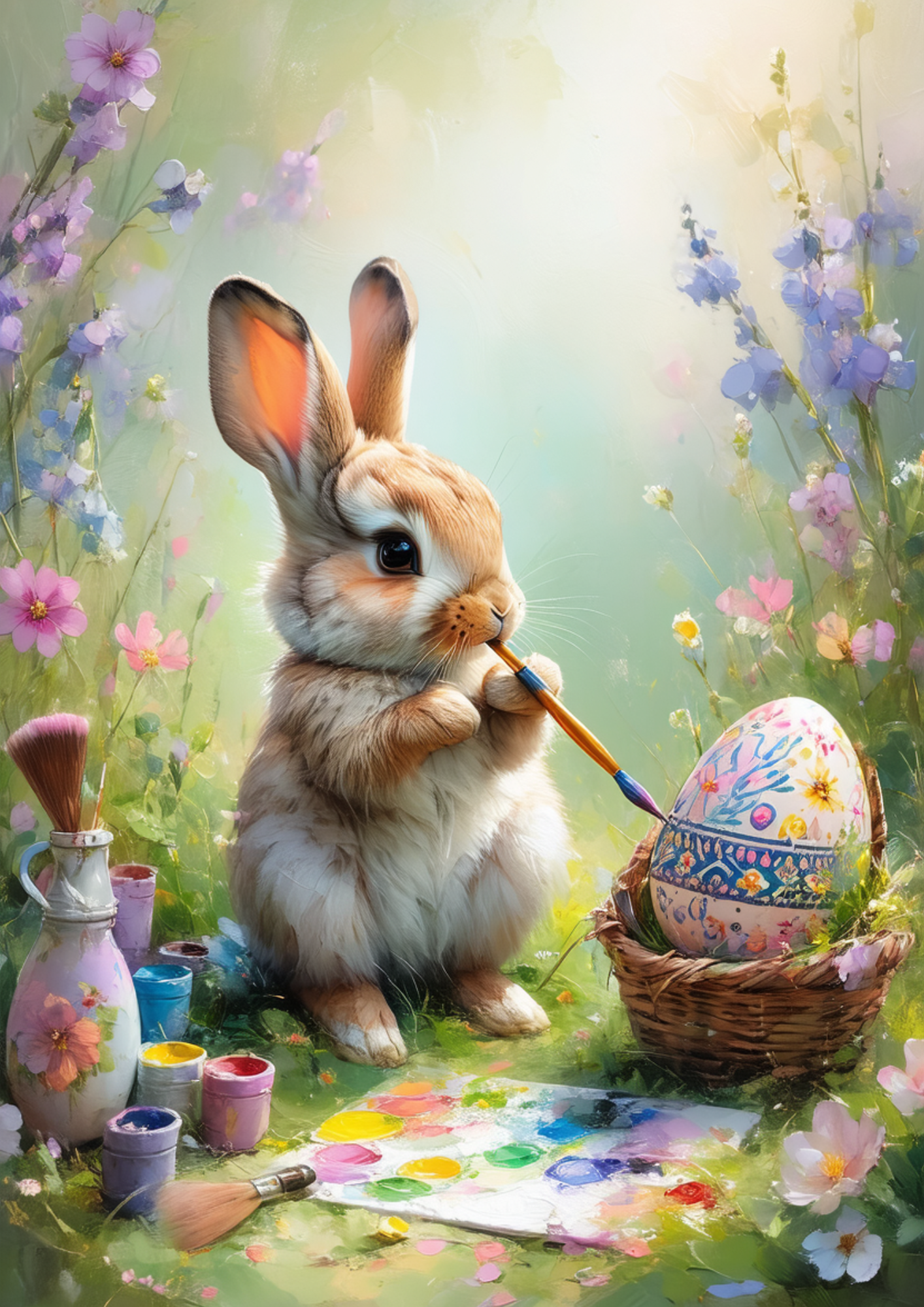 Rice Paper For Decoupage Bunny With Easter Eggs Full Cat. No. 8658