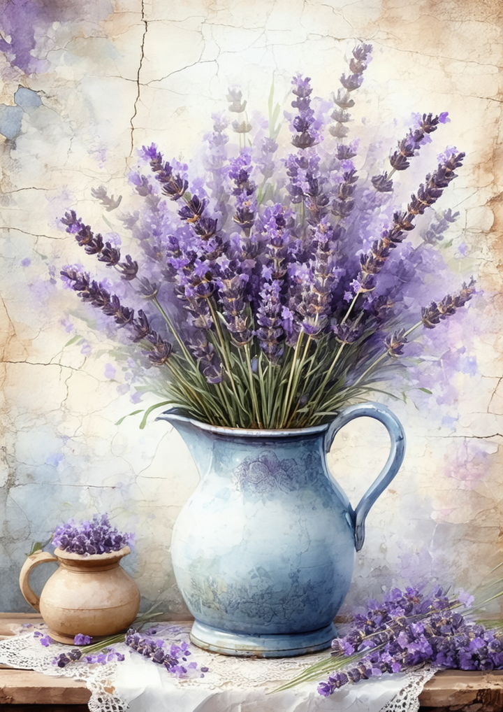 Rice Paper For Decoupage Jug with Lavender Flowers Full Cat. No. 8666