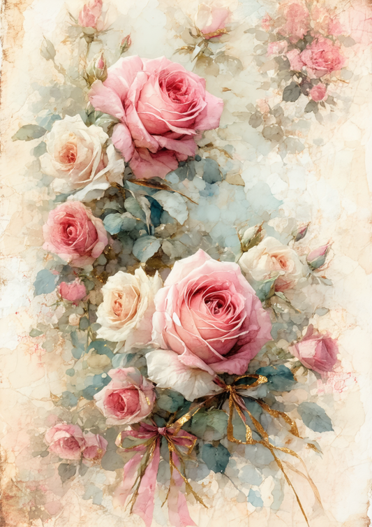 Rice Paper For Decoupage Vintage Roses Background  Full Cat. No. 8668