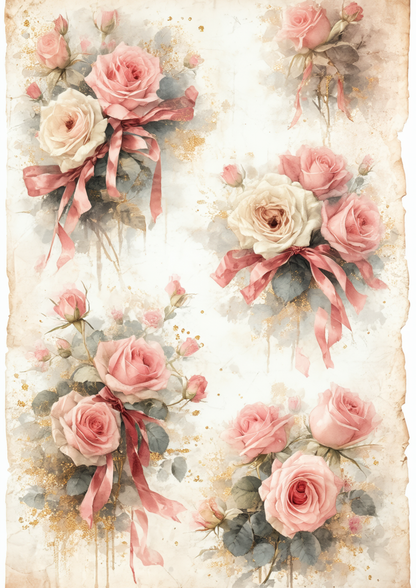 Rice Paper For Decoupage Vintage Roses Background  Full Cat. No. 8671