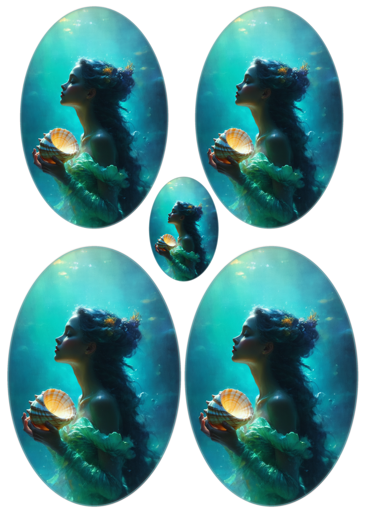 Rice Paper For Decoupage Etheral Mermaid Ovals Collage Cat. No. 8673