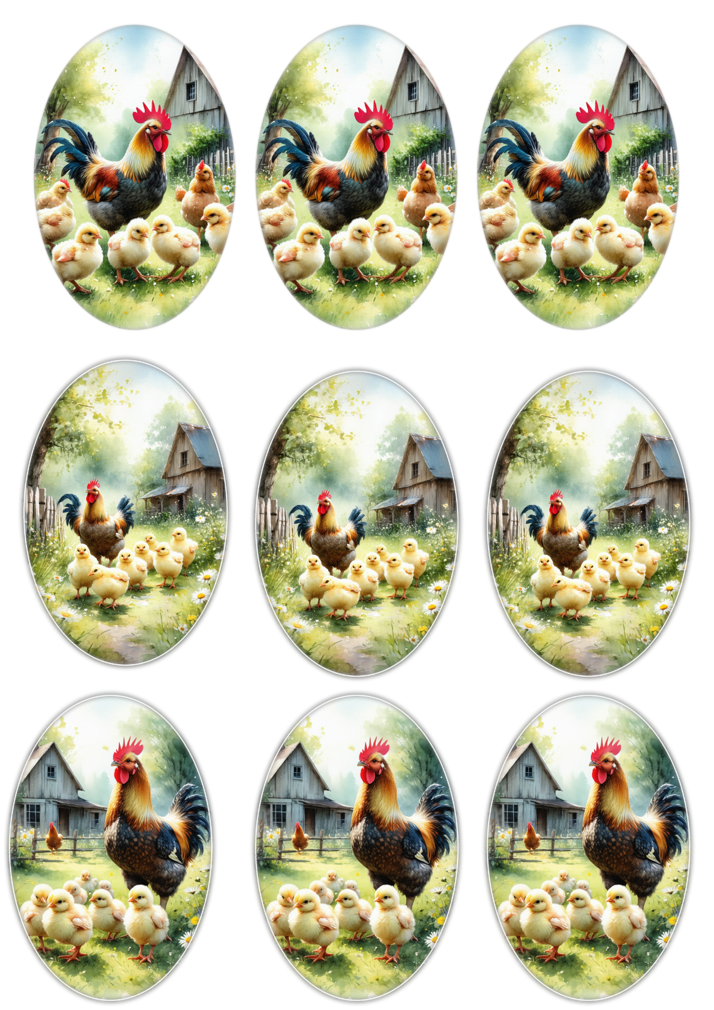 Rice Paper For Decoupage Chicken Farm Ovals Collage Cat. No. 8674