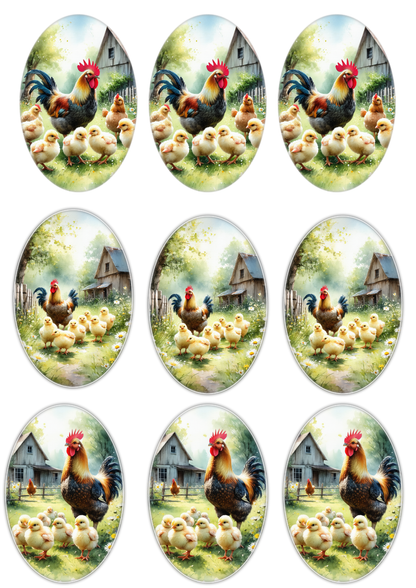 Rice Paper For Decoupage Chicken Farm Ovals Collage Cat. No. 8674