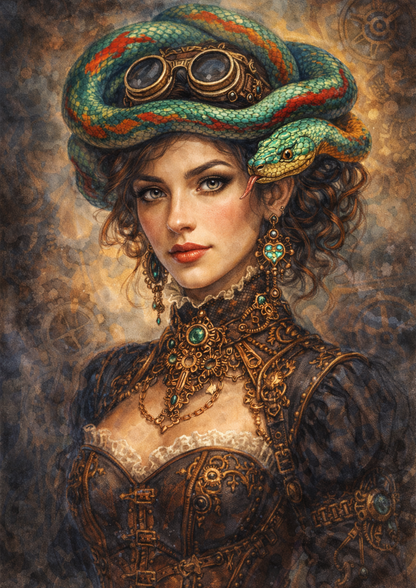 Rice Paper For Decoupage Steampunk Lady & Snake Full Cat. No. 8691