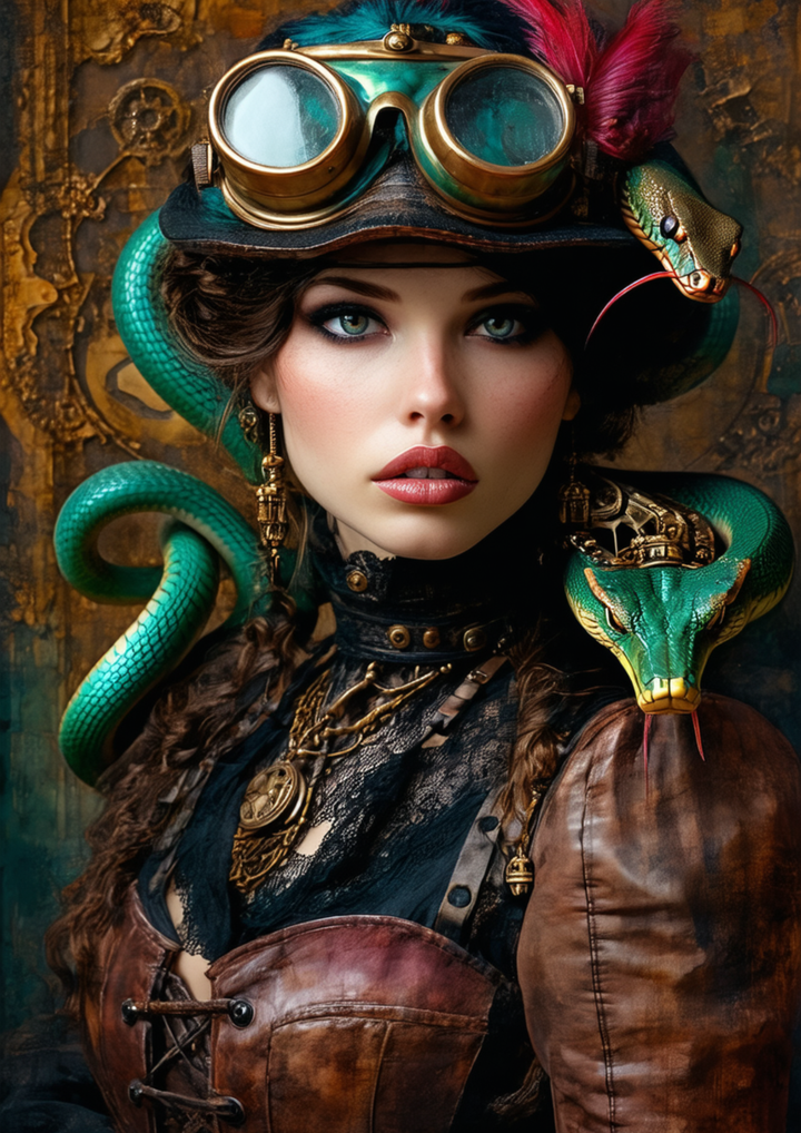 Rice Paper For Decoupage Steampunk Lady &amp; Snake Full Cat. No. 8692