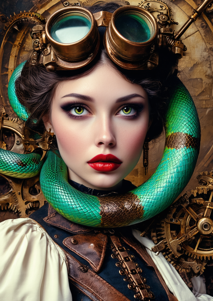 Rice Paper For Decoupage Steampunk Lady &amp; Snake Full Cat. No. 8693