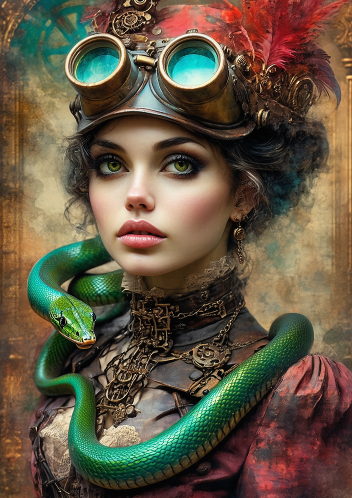 Rice Paper For Decoupage Steampunk Lady &amp; Snake Full Cat. No. 8695