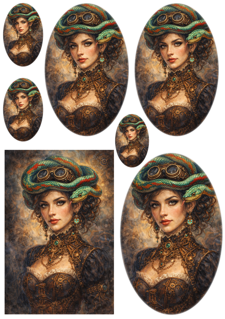 Rice Paper For Decoupage Steampunk Lady &amp; Snake Collage Cat. No. 8696