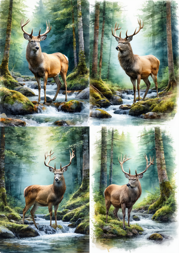 Rice Paper For Decoupage Majestic Deer in the Forest Collage Cat. No. 8719